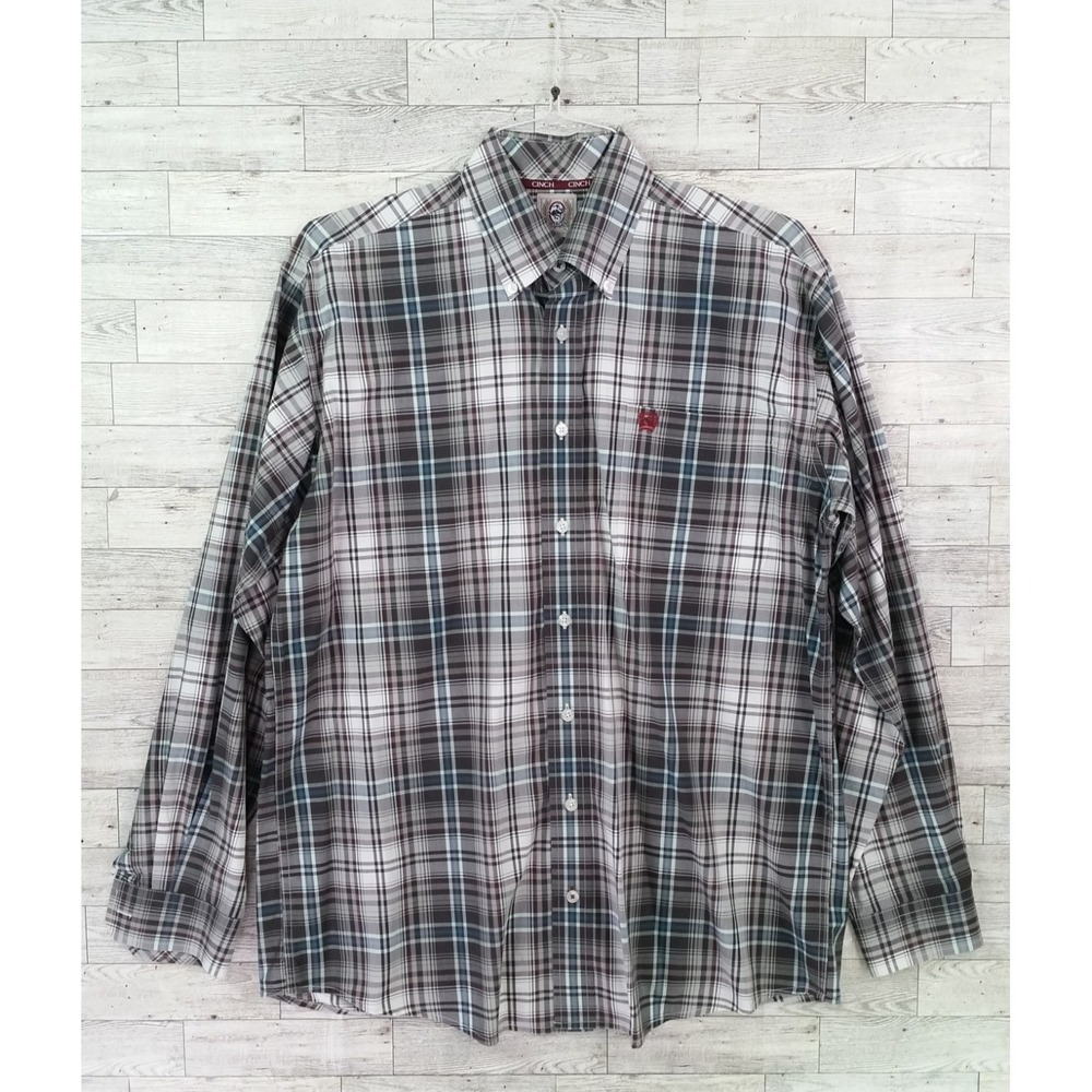 Men's Cinch Plaid Print Button Down Long Sleeve Western Shirt Size Small S Black
